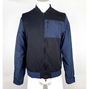 HUGO BOSS Bomber Jacket Mens M Full Zip Pockets Stretch Cotton Jersey Navy Black